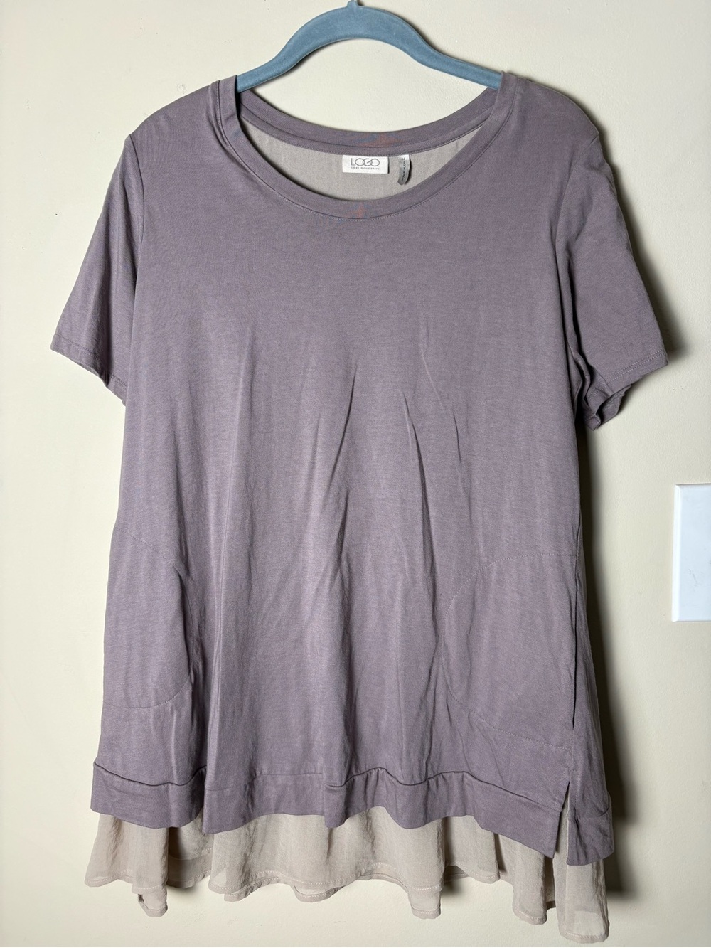 Logo Short-Sleeve Layered Hem Tee - Dusty Lavender M